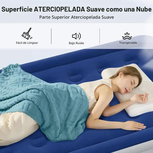 Vista 5 de Colchón de aire tamaño individual con bomba integrada, colchón inflable elevado de 18 pulgadas, cama inflable autoinflable, cama de aire portátil