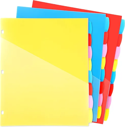 Vista 11 de WOT I Separadores duraderos de 8 pestañas para carpeta con bolsillo transparente - 1 juego, separadores reutilizables de plástico para carpeta de 3
