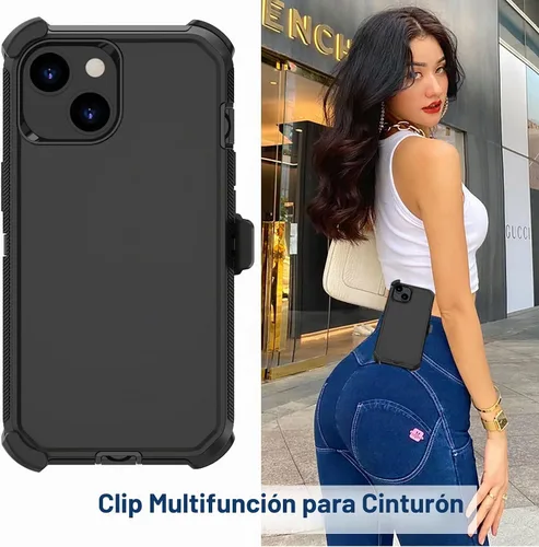 Vista 6 de Funda para iPhone 14 Plus (6.7 pulgadas) con funda de clip para cinturón, 2 protectores de pantalla, resistente grado militar, cuerpo completo, a