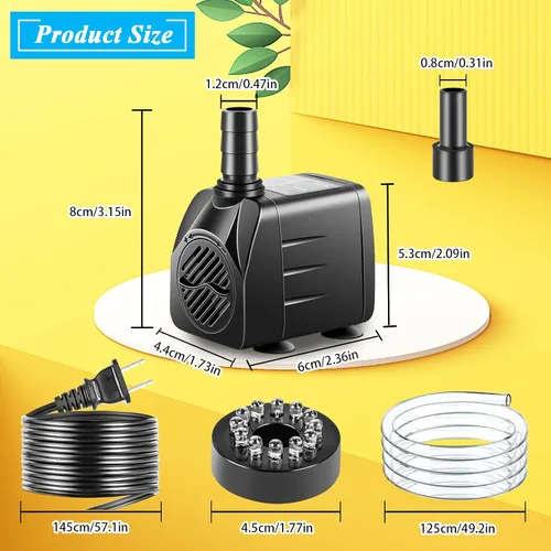 Vista 2 de Paquete de 3 bombas sumergibles con luz LED, bomba de fuente pequeña con tubo, bomba de agua sumergible para acuario, pecera, interior o exterior