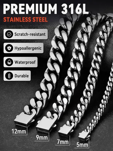 Vista 4 de FaithHeart - Pulsera de eslabones cubanos para hombre, acero inoxidable chapado en plata/negro/oro de 14 quilates, pulseras de eslabones