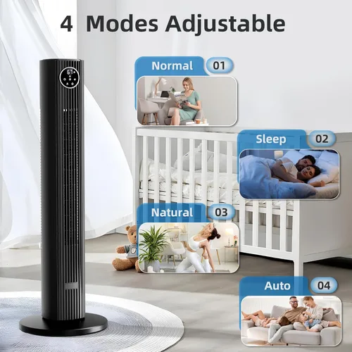 Vista 4 de Antarctic Star - Ventilador de torre portátil, ventilador de piso oscilante de 85°, ventilador silencioso de enfriamiento, temporizador de 12H, Negro