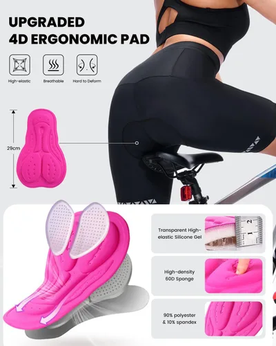 Vista 2 de Sportneer Pantalones cortos de ciclismo acolchados para mujer, pantalones cortos de ciclismo para mujer, acolchado de gel 4D para bicicleta