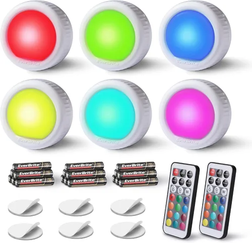 Vista 9 de EverBrite Luz de grifo, luz de empuje, luces LED de disco con 12 colores RGB, luz táctil inalámbrica debajo del gabinete, luz nocturna de 80 lúmenes