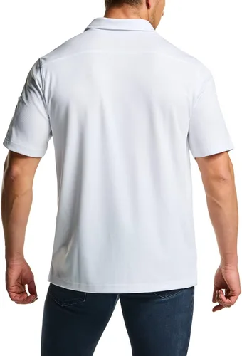 Vista 3 de CQR Camiseta polo táctica para hombre, de manga corta, ligera y con Dry Fit, tela piqué, FPU 50+, para exteriores