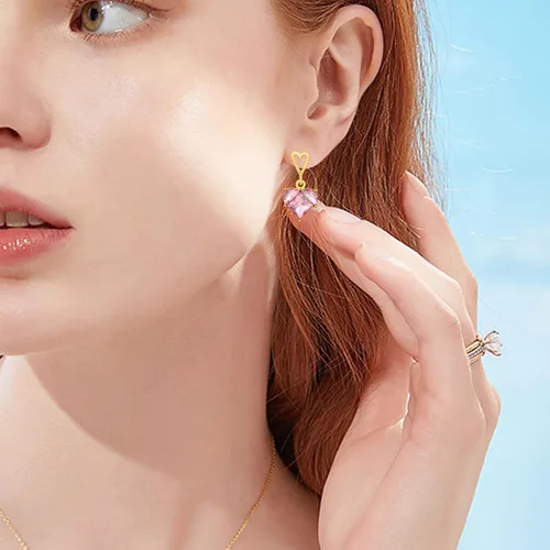 Vista 3 de Juego de 2 collares de corazón rosa, anillos de corazón para mujer, juego de collar rosa, aretes de collar rosa, collar de cadena de clavícula