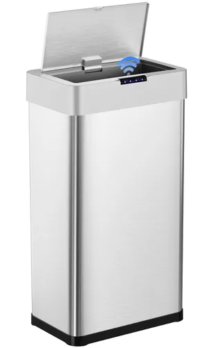 Vista 9 de Arlopu Cubo de basura automático, cubo de basura de acero inoxidable con sensor de movimiento, cubo de basura inteligente sin contacto, con tapa