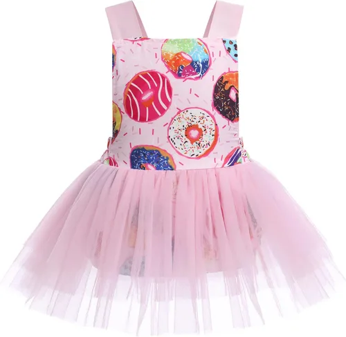 Vista 15 de IBTOM CASTLE Vestido de princesa tutú para niña pequeña con estampado de leopardo, dona, ratón, vestido de princesa con funda para pañales, conjunto