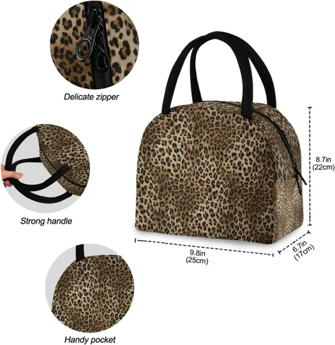 Vista 3 de Bolsa de almuerzo vintage con estampado de leopardo y piel de animal, hielera, aislada, portátil, con cremallera, para hombres, mujeres, niños