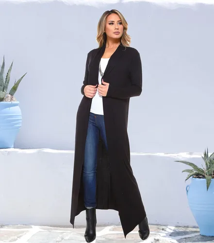 Vista 4 de Cárdigan largo Isaac Liev para mujer, suéter largo, casual y con vuelo, abierto por delante, largo hasta los pies, drapeado, ligero, fabricado