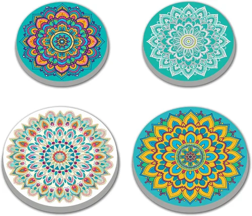 Vista 4 de Nordics - Juego de 4 fundas para quemadores de flores étnicas bohemias, estilo rústico, arte floral indio, patrón geométrico abstracto, quemador