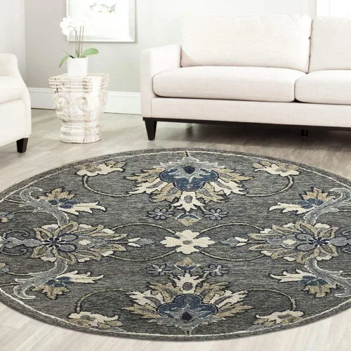 Vista 2 de LR Home - Alfombra redonda jacobea floral gris tradicional, 3 pies, redonda