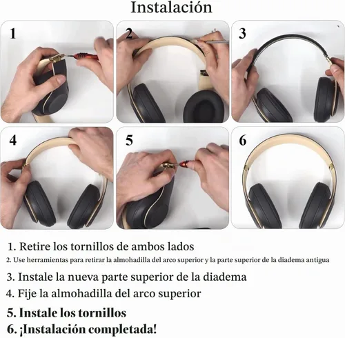 Vista 8 de Kit de reparación de diadema y bisagra para auriculares Beats Studio3, juego de accesorios duraderos (Negro Oro)