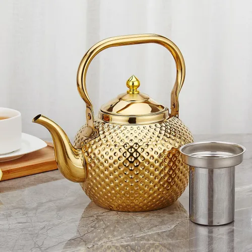 Vista 2 de SANQIAHOME - Tetera de 1200 ml con infusor, hervidor de agua de acero inoxidable, asa de elevación, tetera para agua, hervidor para inducción/gas