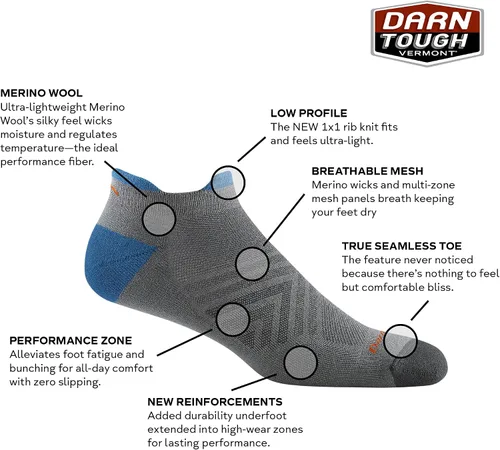 Vista 3 de Darn Tough (1054) Run Coolmax No Show Tab Ultra-Lightweight with Cushion Men's Sock