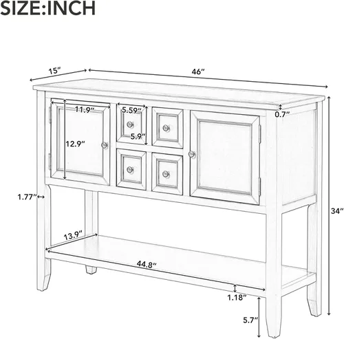 Vista 2 de Harper & Bright Designs Mesa de buffet para cocina, mesas de buffet y aparador con cuatro cajones de almacenamiento, dos armarios e inferior