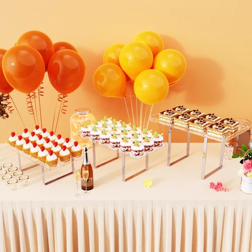 Vista 2 de Bakzon Soporte de 3 piezas para cupcakes, juego de mesa de postres de acrílico transparente con patas de soporte de hierro para cumpleaños