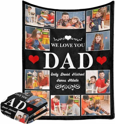 Vista 7 de Manta personalizada para el Día del Padre de parte de los niños, manta personalizada con fotos de Best Dad Ever, regalo de cumpleaños para papá