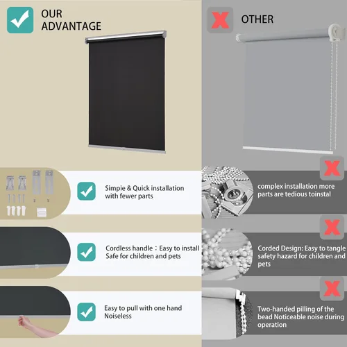 Vista 3 de Changshade Persianas Enrollables 100% Opacas para Ventanas, Oscurecimiento de Habitación con Aislamiento Térmico Persianas de Ventana Desplegables