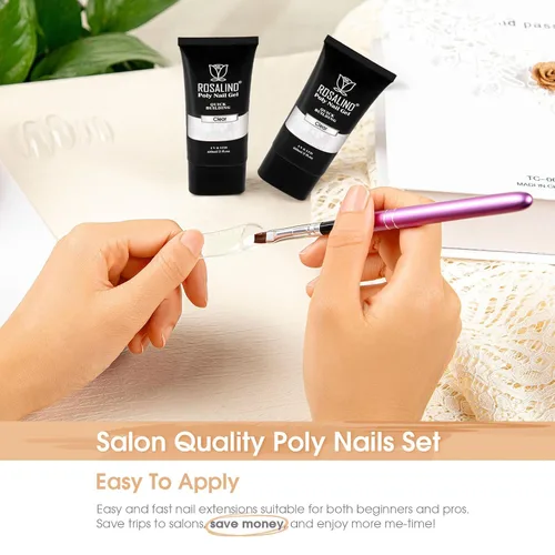 Vista 4 de Rosalind Gel de extensión de poliéster acrílico transparente, paquete de 2 unidades de gel de uñas de 2.1 onzas líquidas, constructor de uñas