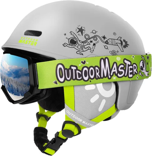 Vista 14 de OutdoorMaster - Juego de casco y gafas de esquí para niños, casco de snowboard, carcasa de PC duradera y espuma EPS, casco de nieve con 12 Blanco