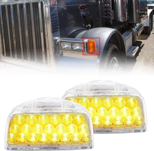 Vista 8 de LED ámbar triangular señal de giro apto para Peterbilt 379 359 357 365 378 Lente LED 31, con 3 cables, 2 piezas