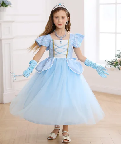 Vista 3 de iTVTi Disfraz de princesa Cenicienta para niñas, vestido de cosplay para carnaval, disfraz de fiesta de Halloween