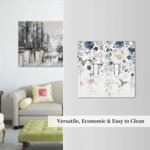 Vista 236 de Decorative Outlet Covers Blue Background White Cat Daisy Floral 2-Gang 1-Gang Wall Plate Single Toggle/Rocker Farmhouse Style Light Switch Covers