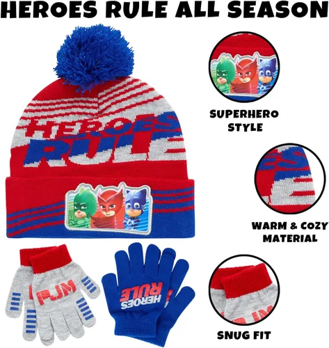 Vista 2 de PJ Masks Conjunto de gorro de invierno y 2 pares de guantes o mitones (edad 2-7)