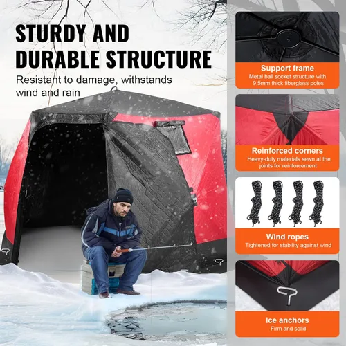 Vista 4 de VEVOR Portable Pop-Up Tent, 1-8 Person Insulated Shelter, Large Fishing Area, Hub-Style Shanty for Winter Fishing, Waterproof Oxford Ice Cube with