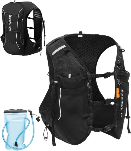 Vista 9 de Sportsnew Chaleco para correr para mujeres y hombres, mochila ligera de hidratación de 10L con bolsillo impermeable para teléfono, paquete