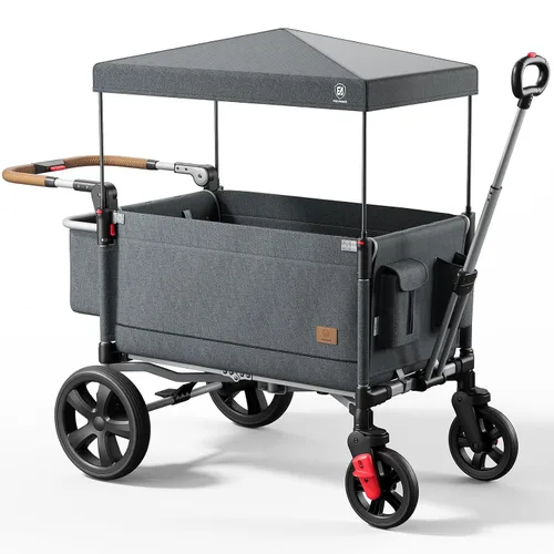 Vista 10 de EVER ADVANCED - Cochecito con apertura lateral para 2 niños, cochecito de empuje y tracción con mango ajustable, puerta con cremallera de fácil