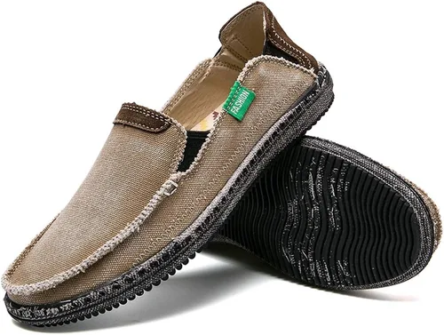 Vista 4 de CASMAG Zapatos de tela para hombre, estilo casual, zapatos de lona antideslizantes para ocio, estilo vintage, zapatos náuticos planos