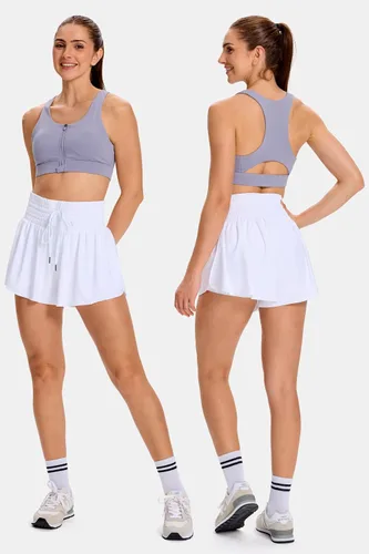 Vista 2 de Blaosn - Pantalones cortos deportivos fluidos para mujer, para entrenamiento, correr, gimnasio, yoga, cintura alta con bolsillos, ropa casual