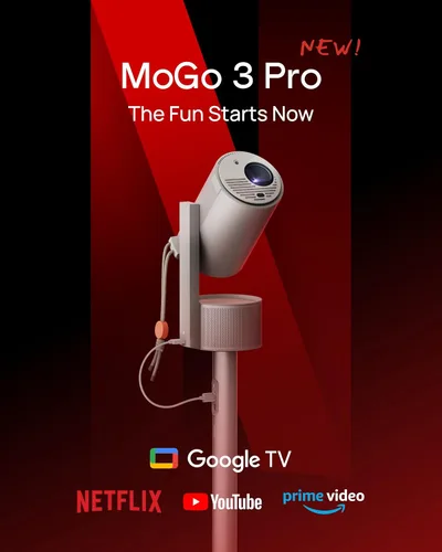 Vista 11 de [Usado] XGIMI MoGo 3 Pro NUEVO Proyector para Exteriores con Soporte PowerBase, Batería de 2.5hrs, Google TV con Netflix con Licencia, Soporte
