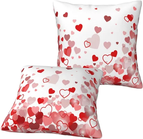 Vista 5 de Juego de 2 fundas de almohada de corazón para el día de San Valentín, fundas de almohada de corazones de amor de 18 x 18 pulgadas, funda de almohada