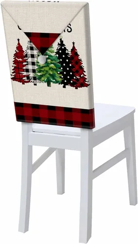 Vista 24 de Fundas para respaldo de silla de comedor, bolas de Navidad con diseño de copo de nieve en color rojo de invierno, fundas para sillas de cocina Árbol