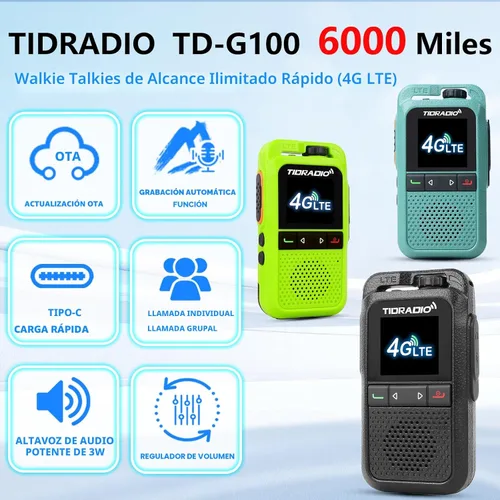 Vista 2 de TIDRADIO TD-G100 Rapid Unlimited Range 4G LTE PoC Walkie Talkies de largo alcance con tarjetas SIM, radios bidireccionales de 5000 millas a nivel