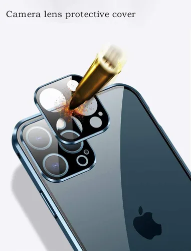Vista 5 de Funda con bloqueo de seguridad y fuerte absorción magnética para iPhone 11 con protector de lente de cámara, parachoques de metal 360, protección