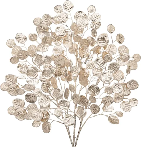 Vista 8 de Hollyone 60 cm de púas y aerosoles de árbol de Navidad 3 piezas tallos artificiales de magnolia color champán hojas de magnolia ramas de hoja de oro