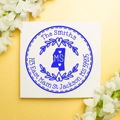 Vista 226 de Alabama State Wreath - Sello de sello de dirección personalizado para invitaciones de fiesta, tarjetas de vacaciones y decoración del hogar Sello