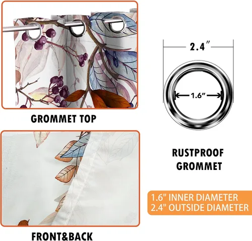Vista 4 de Hexagram - Cortinas de otoño para sala de estar de 63 pulgadas de largo, juego de 2 paneles - Cortinas traslúcidas para sala de estar