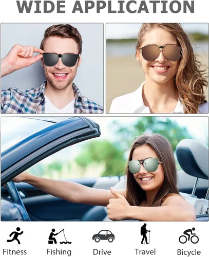 Vista 5 de 3 pares de lentes de sol polarizados con clip de ojo de gato, lentes de sol abatibles, lentes de sol ligeros con clip de metal sin montura para mujer