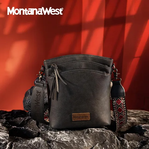 Vista 6 de Montana West Bolso cruzado grande con bolsillo con cremallera múltiple con correa de guitarra