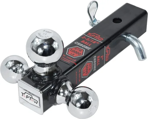 Vista 6 de TOPTOW - Enganche de remolque de 3 bolas con soporte de bola, bolas de remolque negras de 1-7/8", 2" y 2-5/16", se adapta a receptores de enganche