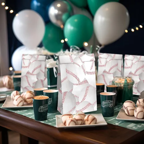 Vista 6 de OuteGo 24 bolsas de regalo de fiesta de béisbol con pegatinas - Bolsas de golosinas y regalos de fiesta para fiestas de cumpleaños de niños