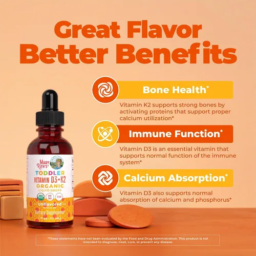Vista 4 de MaryRuth Organics Vitamina D3 Vitamina K2 Gotas de vitamina D3 K2 Suplemento líquido de vitamina K2 D3 para niños pequeños Suplemento