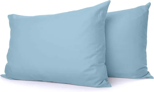 Vista 12 de Juego de 2 fundas de almohada de lujo para dormir con funda suave y transpirable, 100% algodón, 800 hilos, almohadas de rayas azul claro estándar