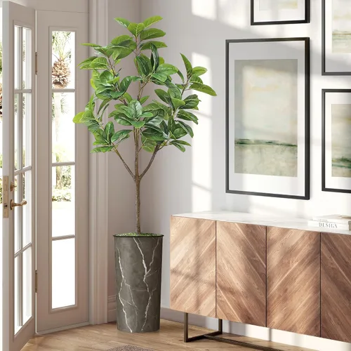 Vista 15 de Árbol artificial con efecto de granito moderno, palmera tropical areca artificial de seda para decoración del hogar en interiores y exteriores