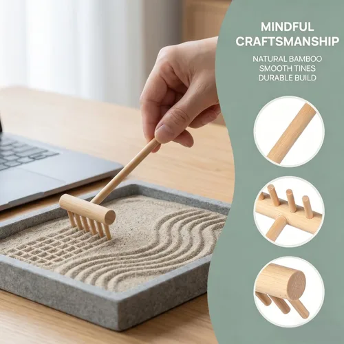Vista 5 de YARNOW Juego de 20 mini rastrillos de jardín Zen, herramientas de arena de mesa de bambú para meditación de escritorio, pequeños accesorios